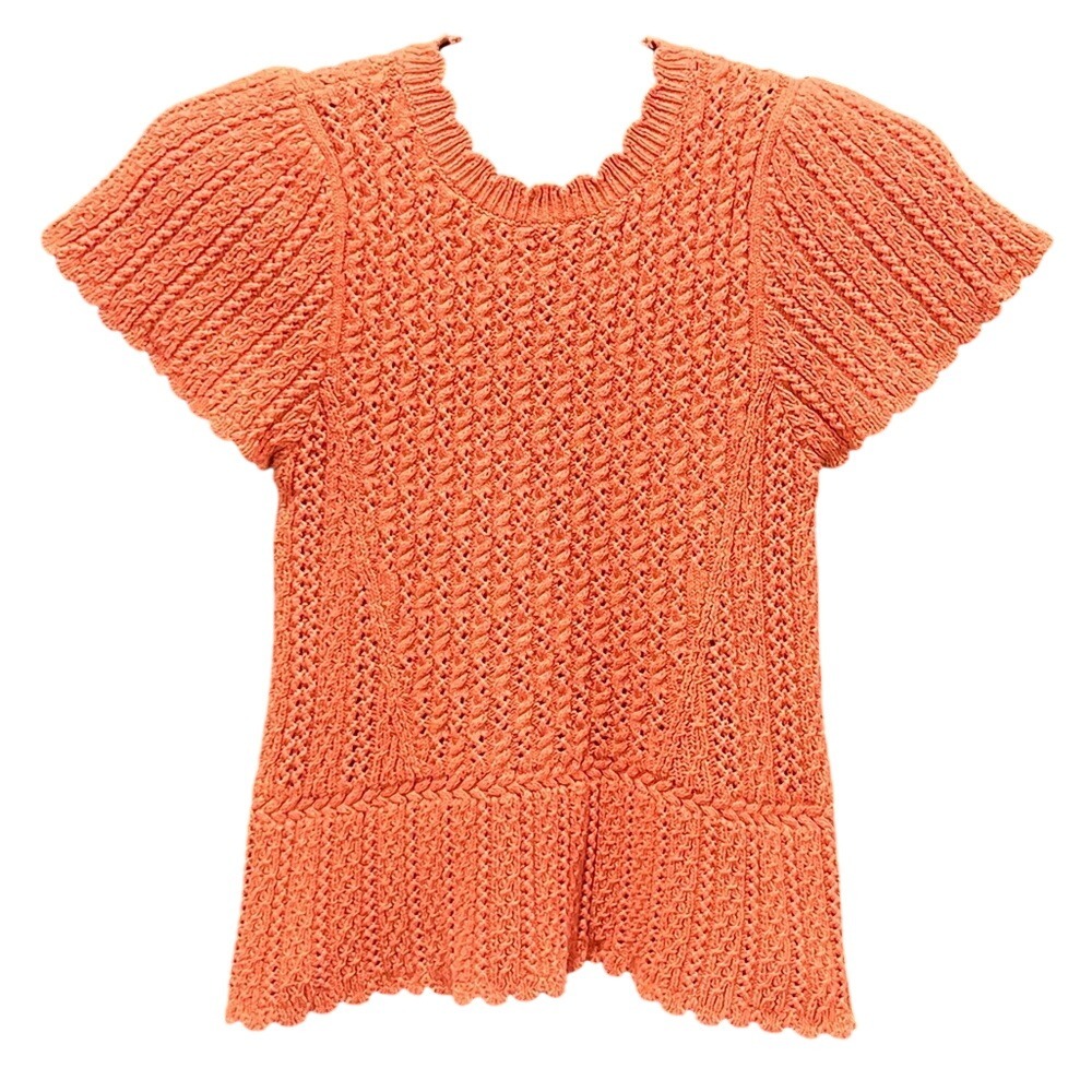 Democracy Crochet Peplum Knit Sweater S Flounce Sleeve Coral Orange Boho‎ Chic